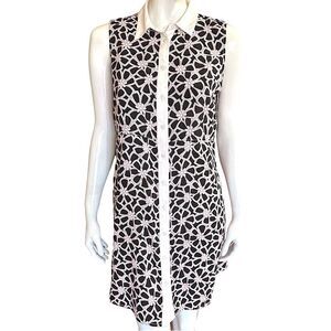 Sandra Dress Retro Print Flower Power Button Front Collar Sleeveless Size Medium